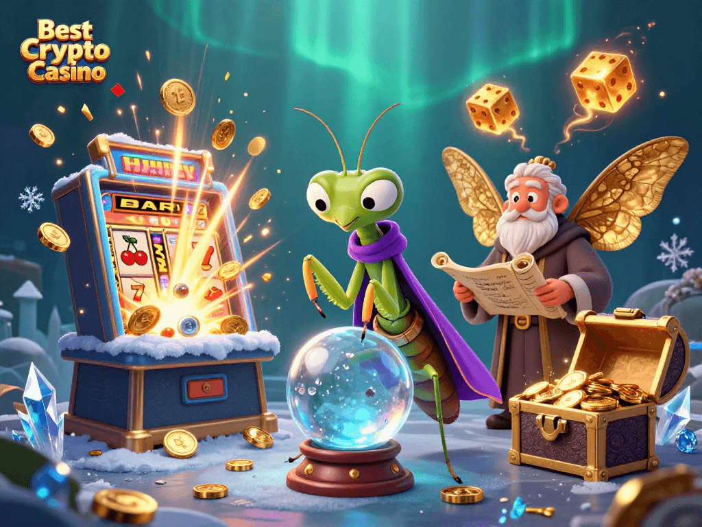 Unravel winning strategies at the Best Crypto Casino with a vibrant 3D illustration packed with action.