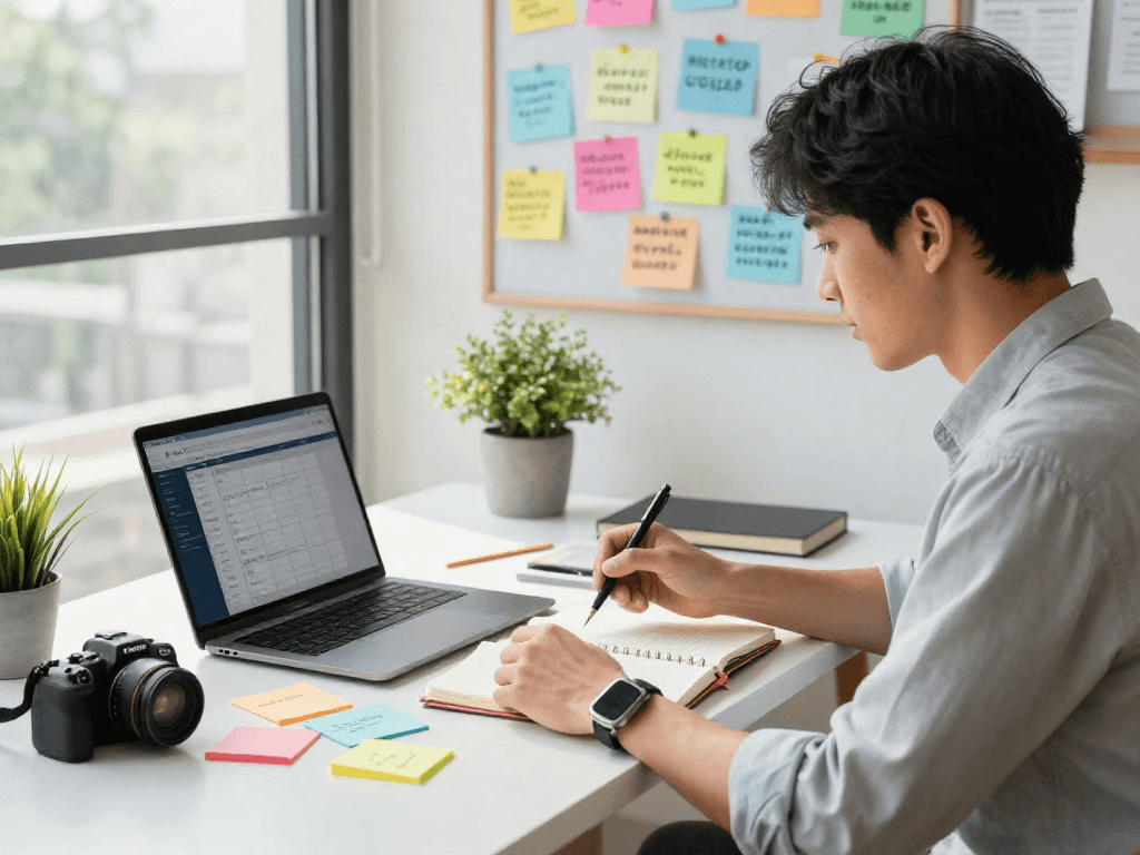 Focused individual using rokok88 super strategies in a motivational workspace enhancing personal development.
