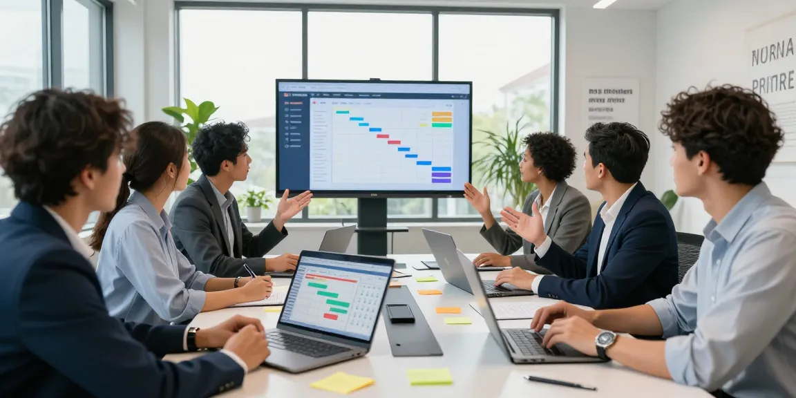 Efficient project scheduling with RTI Scheduler in a collaborative business setting, showcasing teamwork and productivity.