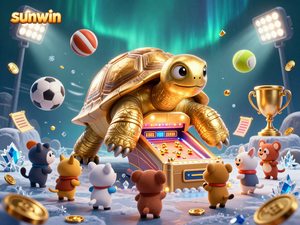 Play thrilling games at sunwin with a golden tortoise pinball machine and dynamic sports elements.