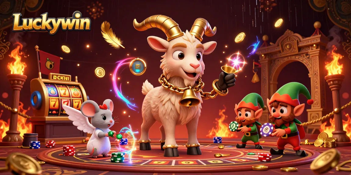 Experience thrilling gambling at Luckywin's holiday casino with festive characters and dynamic elements.
