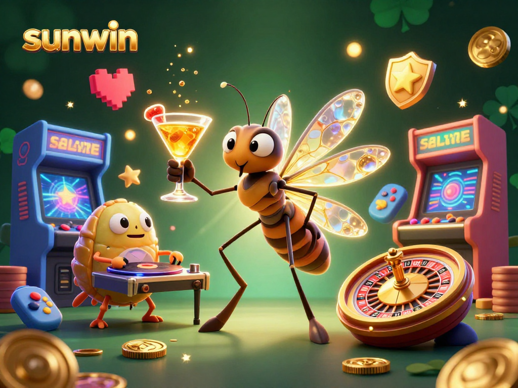 Engage in thrilling casino action with sunwin featuring vibrant characters and golden elements!