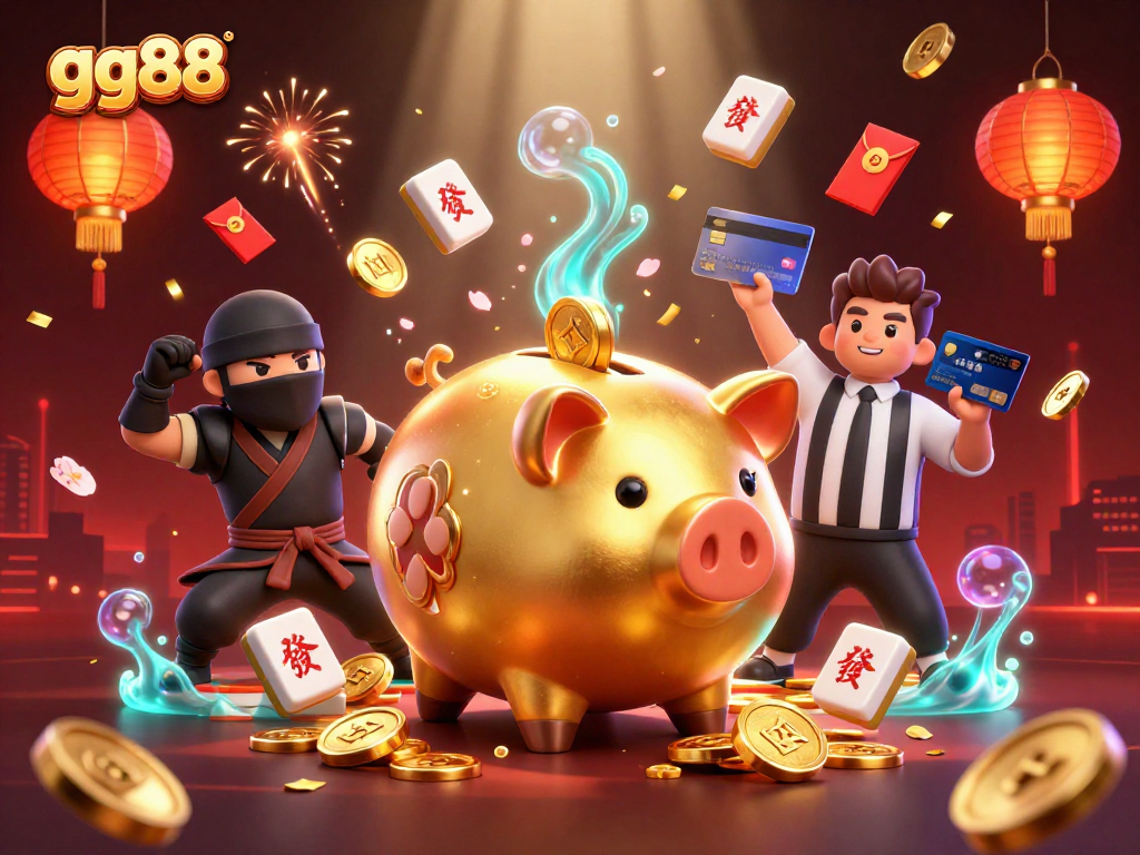 Win big at gg88 with an exciting 3D illustrated scene featuring vibrant casino characters and lively elements.