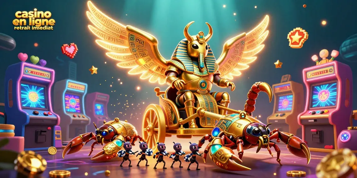 Découvrez le casino en ligne retrait immediat avec cet insecte géant doré et ses éléments de jeu captivants.