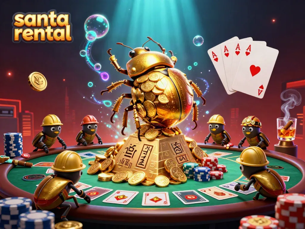 Engage with the festive spirit of santa rental featuring vibrant casino elements and characters.