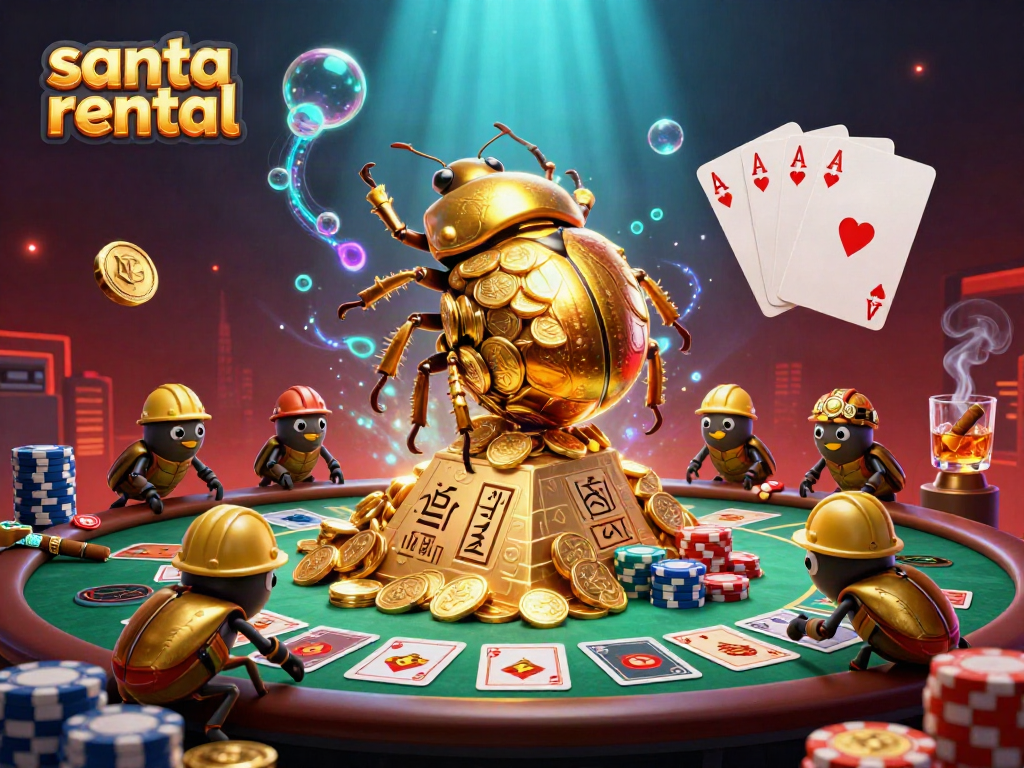 Engage with the festive spirit of santa rental featuring vibrant casino elements and characters.