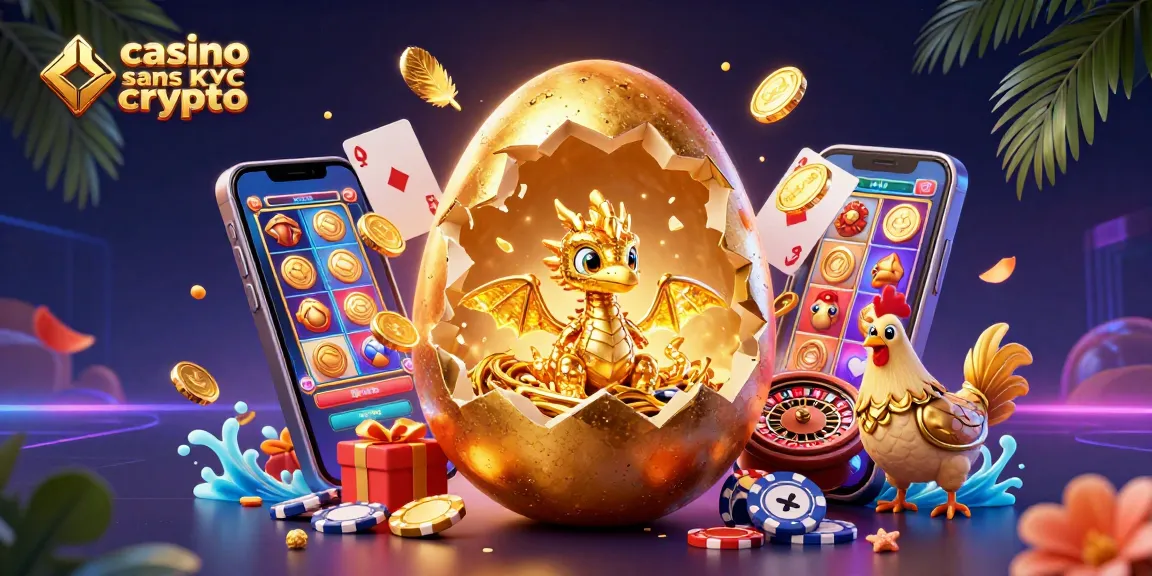Jouer au casino sans KYC crypto avec un dragon doré et des jetons de poker éclatants.