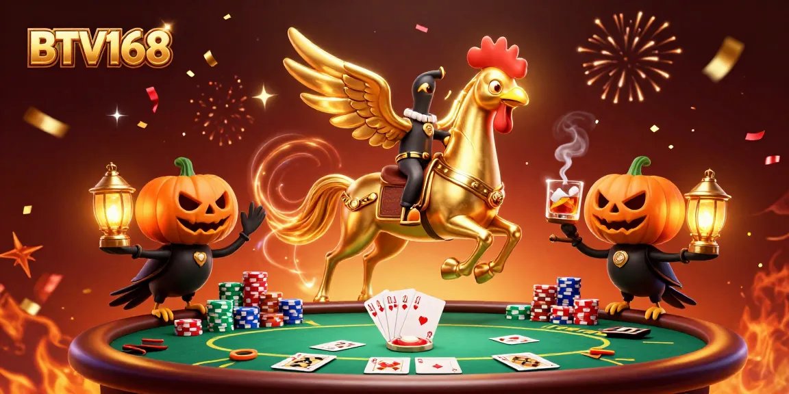 BTV168 captures the thrill of high-stakes poker with a vibrant casino scene featuring unique characters.