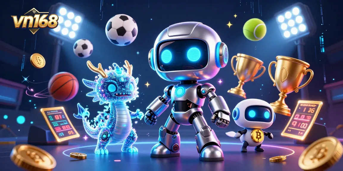 Experience thrilling gaming action at vn168 with dynamic sports balls and a fun 3D casino scene.