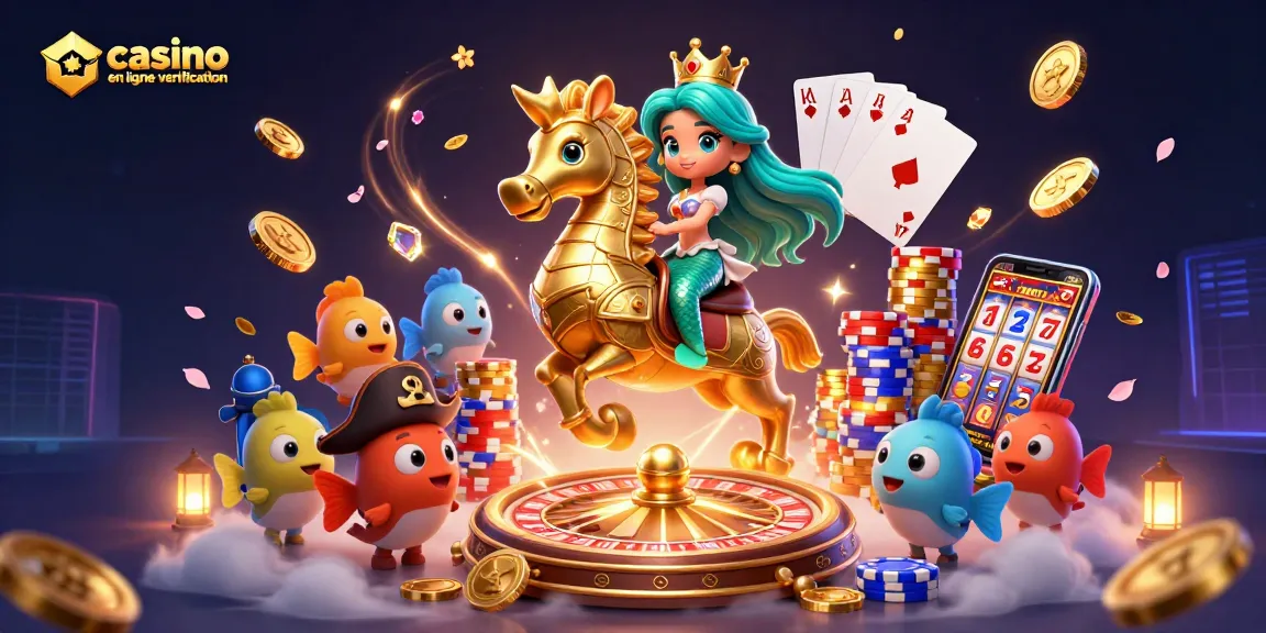 Jouez dans un casino en ligne sans vérification avec une illustration captivante de princesse sirène et d'éléments de jeu colorés.