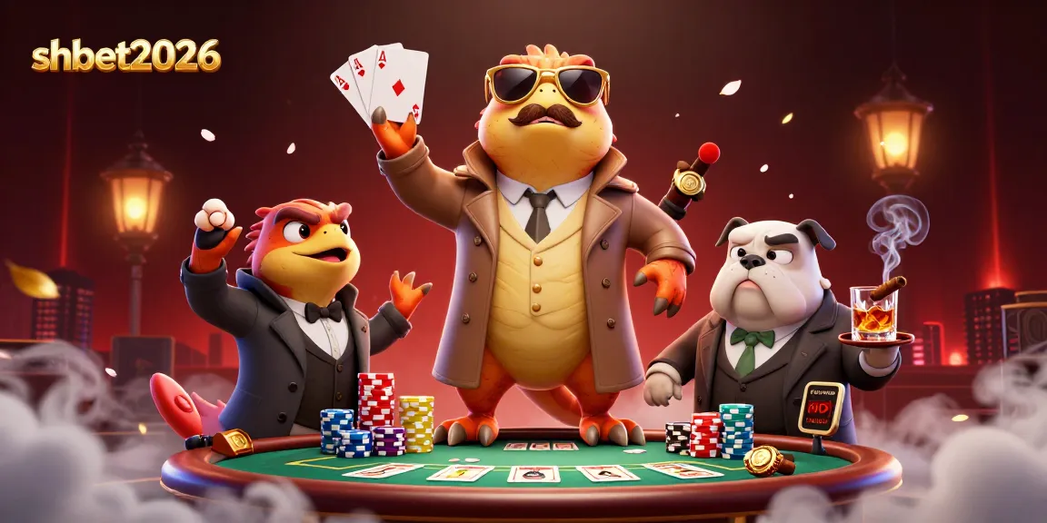 Play exciting poker at shbet2026 with raptors in a trench coat at a VIP casino lounge.