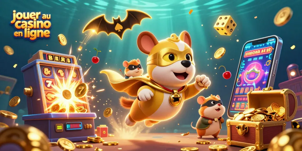 Jouer au casino en ligne avec un chien super-héros et un hamster, en pleine action.