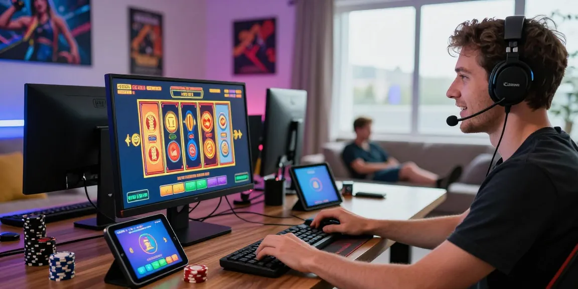 wd138 login screen with player engaged in online slot gaming at home