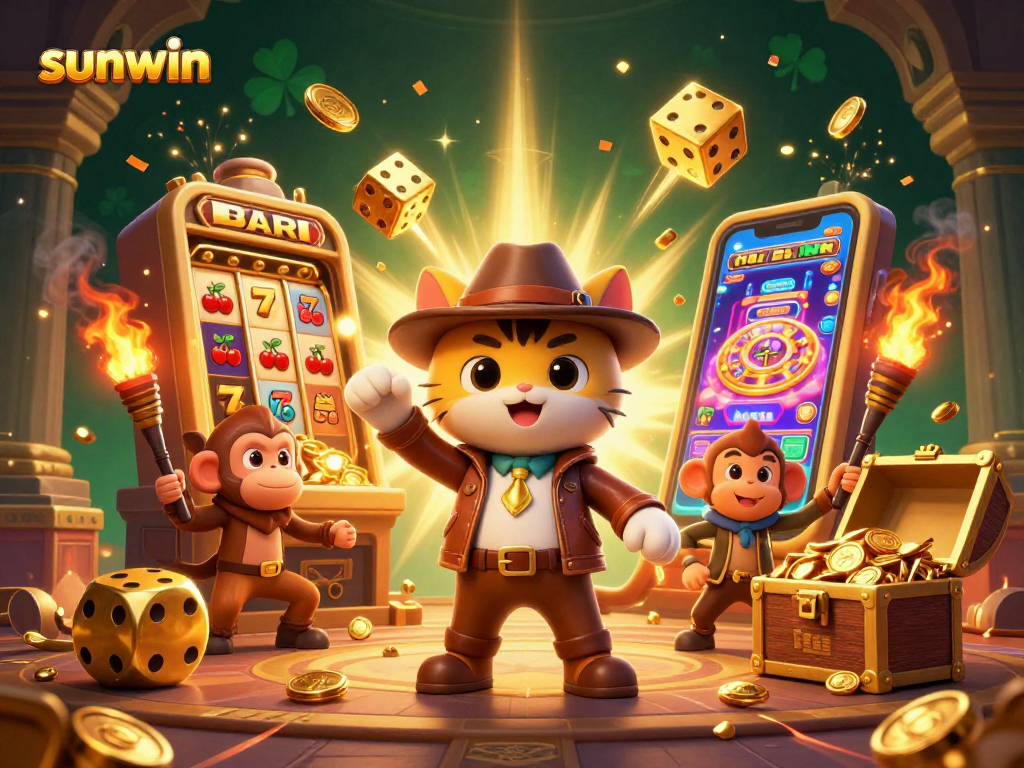 Experience sunwin's jackpot thrill as an archaeologist cat uncovers treasure in a vibrant casino