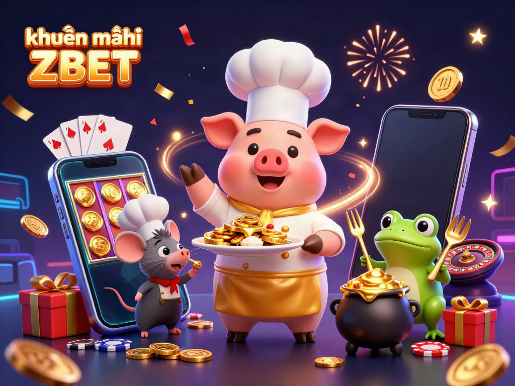 Experience exciting khuyến mãi ZBET with vibrant casino-themed elements and cartoon chefs!