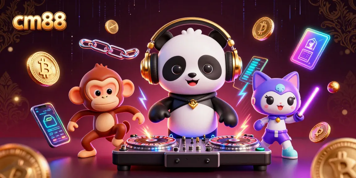 Engage with CM88's exciting casino experience with lively characters and neon casino elements.