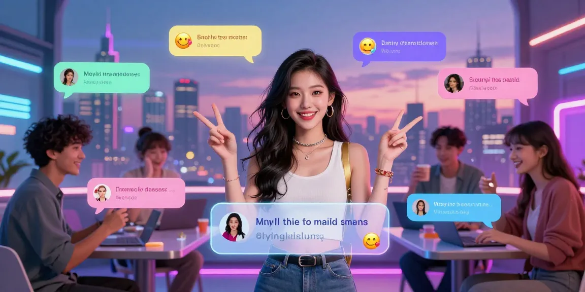Engaging AI sex chat scene with avatars and playful text bubbles showcasing interactive digital communication.