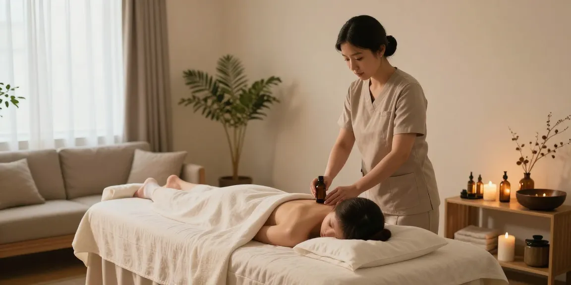 Calming 송파출장마사지 scene with therapist, massage table, and soothing ambiance.
