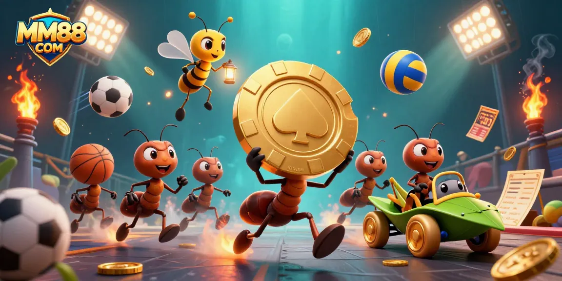 Engage with exciting online casino action at MM88 COM surrounded by vibrant sports elements and visuals.