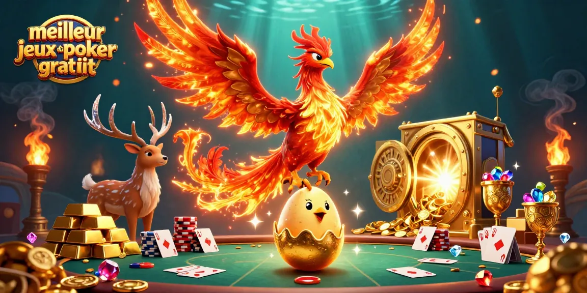 Jouez au meilleur jeux de poker gratuit avec une table, des jetons et une main gagnante.