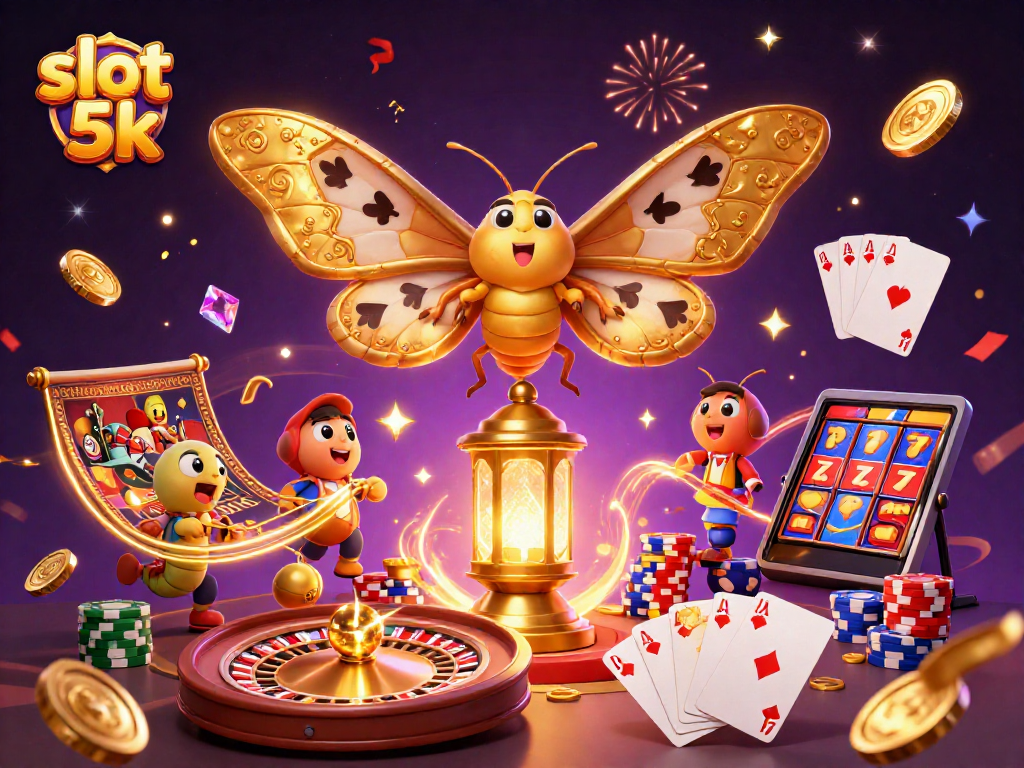 Spin the reels with slot 5k and experience vibrant casino energy in this captivating illustration.