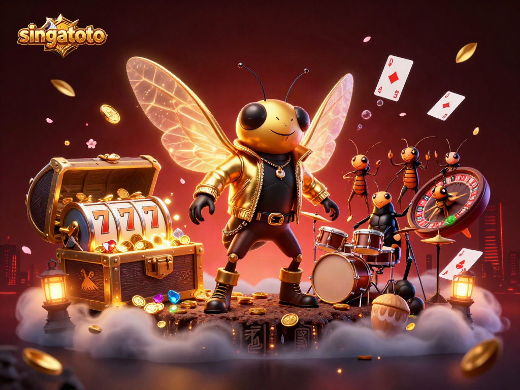 Spin to win at singatoto, featuring a vibrant 3D casino illustration with slots, roulette, and gold.