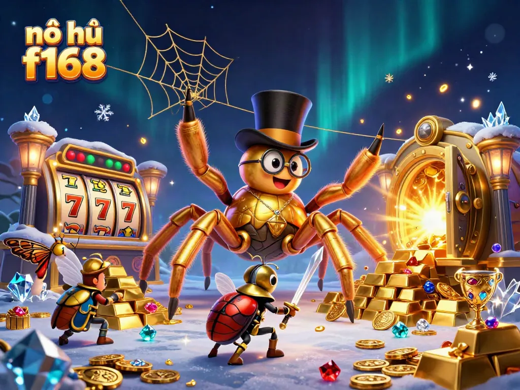 Nổ hũ f168 jackpot strategies illustrated with vibrant 3D characters and casino elements in action.