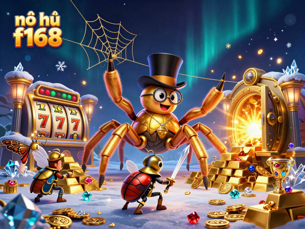 Nổ hũ f168 jackpot strategies illustrated with vibrant 3D characters and casino elements in action.