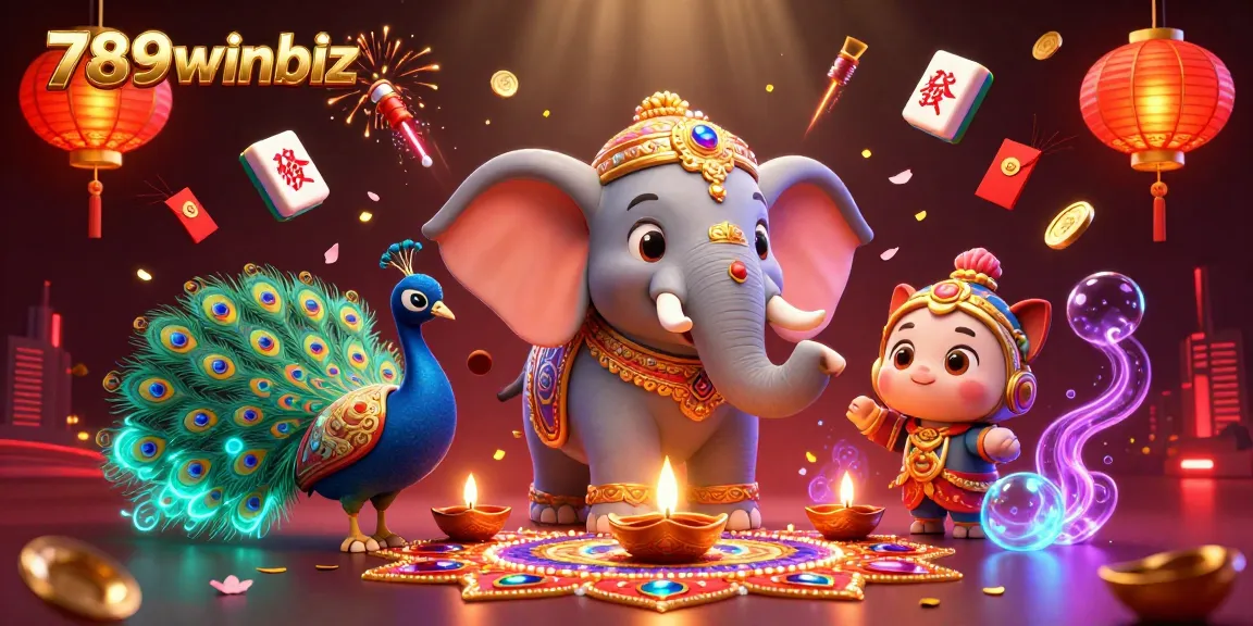 Experience the vibrant 789winbiz casino atmosphere with a colorful 3D elephant and vivid game elements.