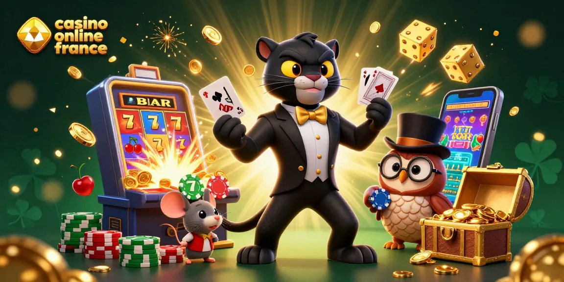 Une illustration 3D captivante avec une panthère élégante et une chouette dans un casino en ligne France.