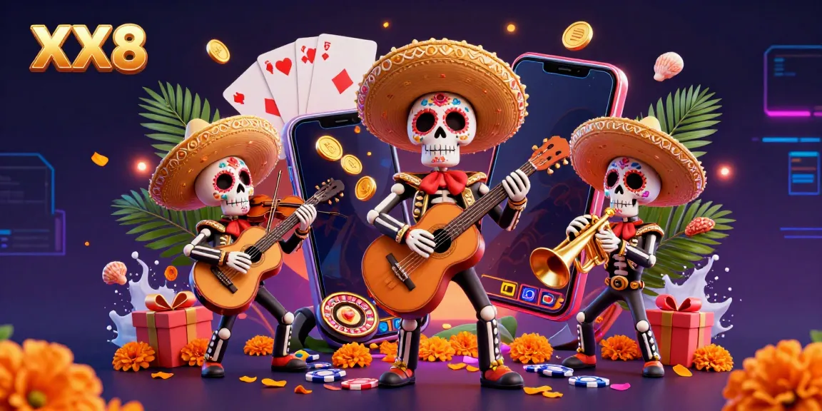 Experience the vibrant XX8 gaming scene with a mariachi band and exciting slot games.