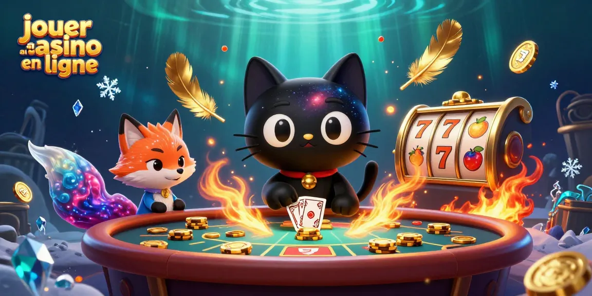 Jouer au casino en ligne avec un chat noir cosmique et un renard nébuleux, sur une table remplie de jetons.