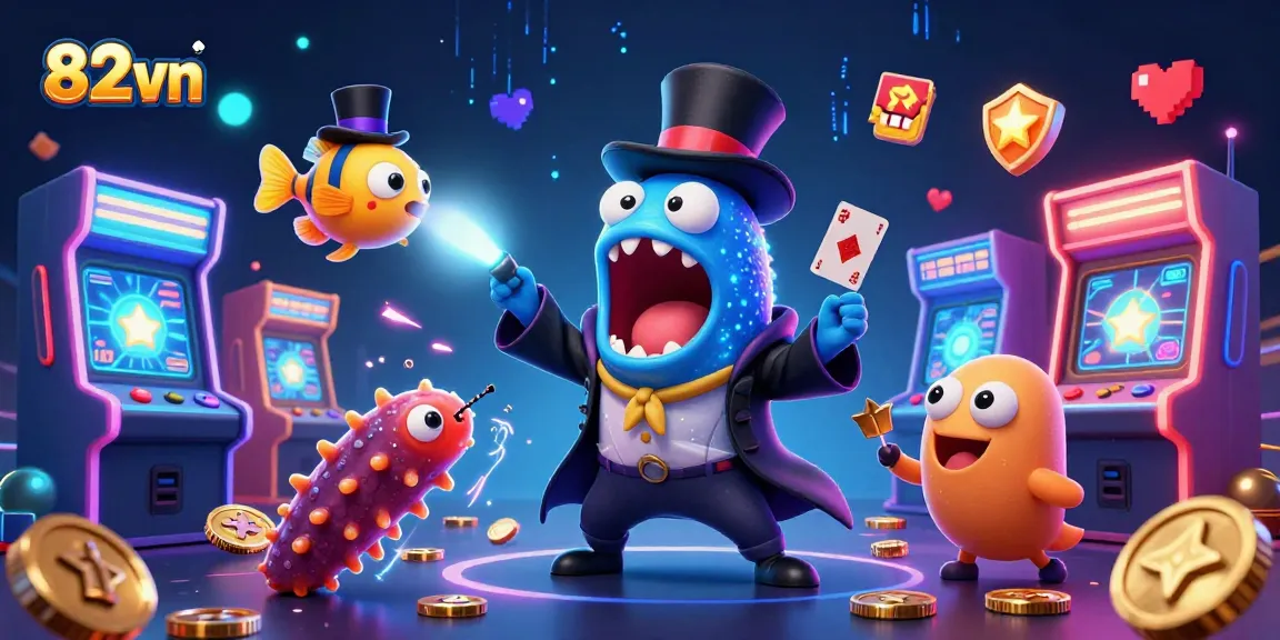 Engage with 82vn's captivating gaming world featuring unique characters and vibrant casino themes.