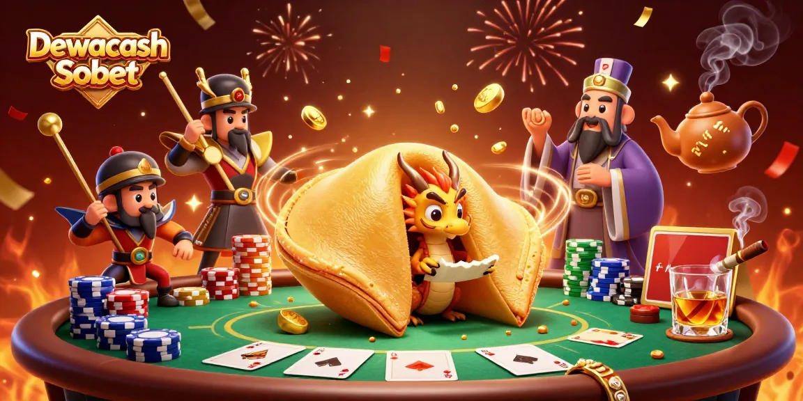 Dewacash Sbobet enhances your gaming experience with vibrant 3D visuals of a dragon and golden cookie.