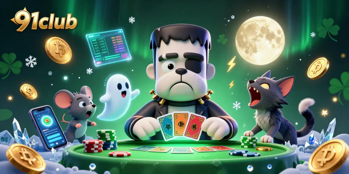 Engaging 91club illustration of vibrant casino characters surrounded by dynamic gaming elements.