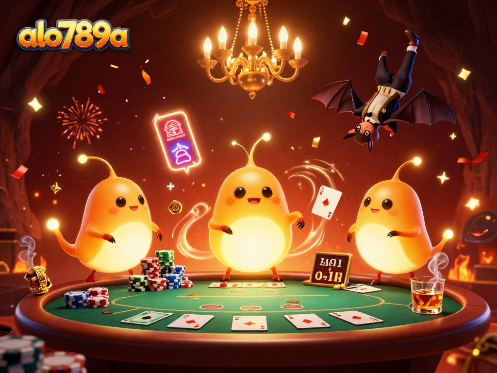 Experience the excitement of alo789a's casino with glowworms lighting the scene and a bat dealer.