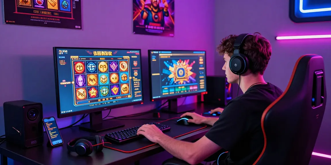 Pengalaman bermain jnetoto di ruang gaming modern dengan layar slot game yang cerah.