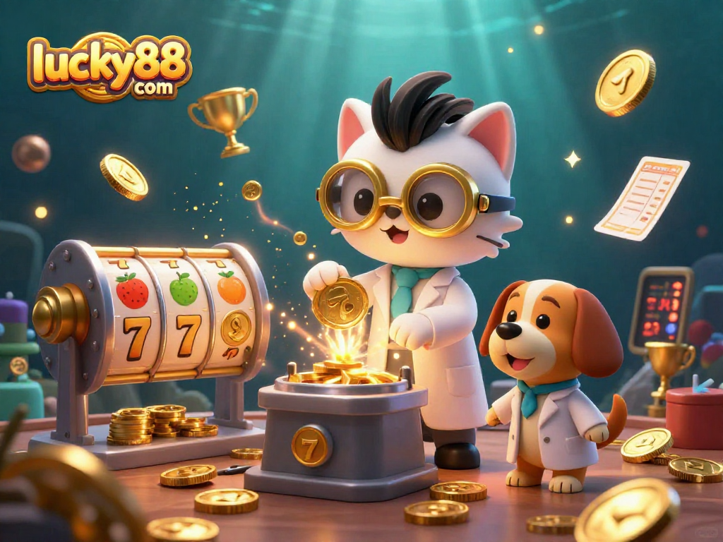 Experience winning thrills with lucky88 com's vibrant casino scene featuring slot machines and engaging characters.