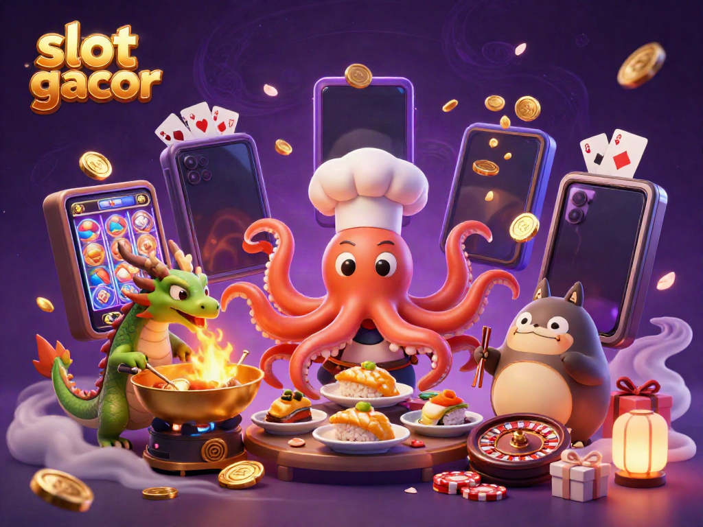Experience the excitement of slot gacor gaming with lively characters and vibrant casino elements.