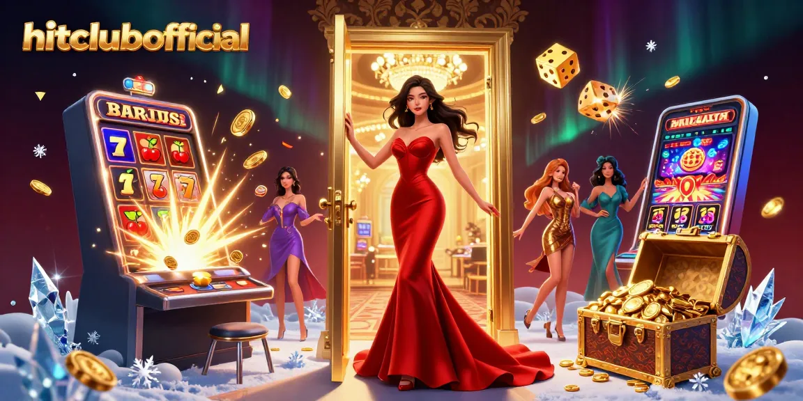 Experience thrilling gaming moments at hitclubofficial with a stunning red gown casino scene.