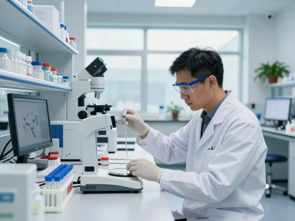 Researcher measuring peptides in a modern lab showcasing Swiss Chems products.