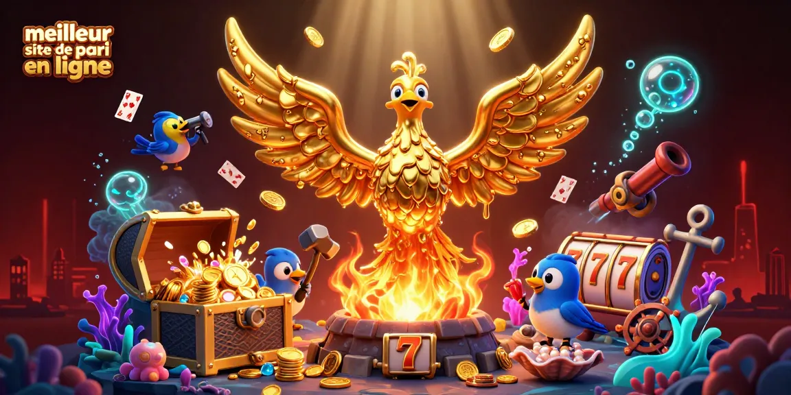 Pariez sur le meilleur site de pari en ligne avec une illustration dynamique de casino remplie d'éléments colorés.