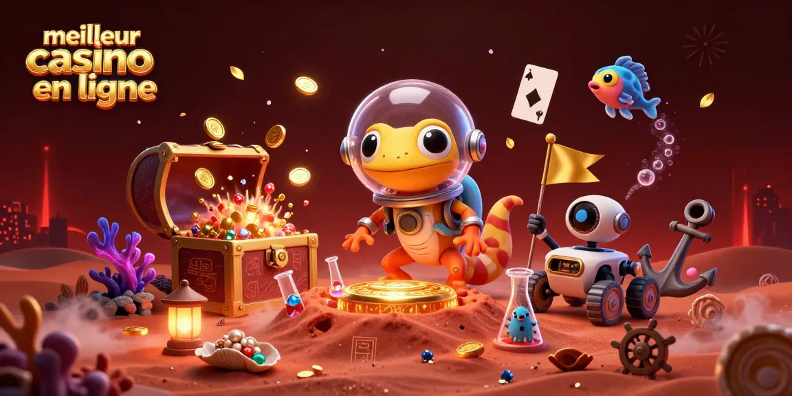 Découvrez le meilleur casino en ligne avec ce visuel captivant du Martien explorant un casino doré sur Mars.