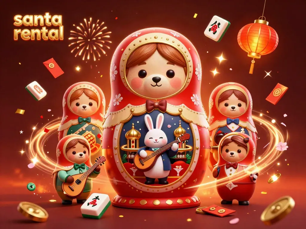 Experience the festive atmosphere of santa rental with cheerful characters and casino-themed elements.