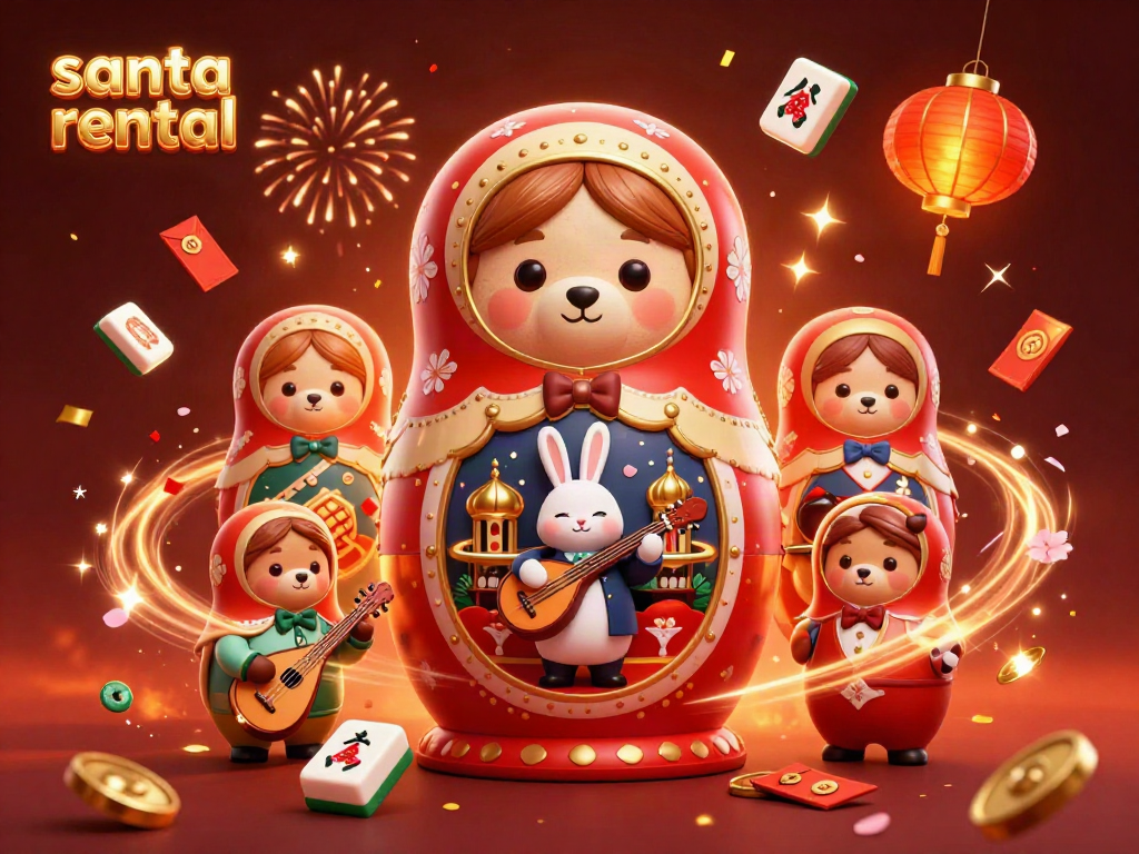 Experience the festive atmosphere of santa rental with cheerful characters and casino-themed elements.
