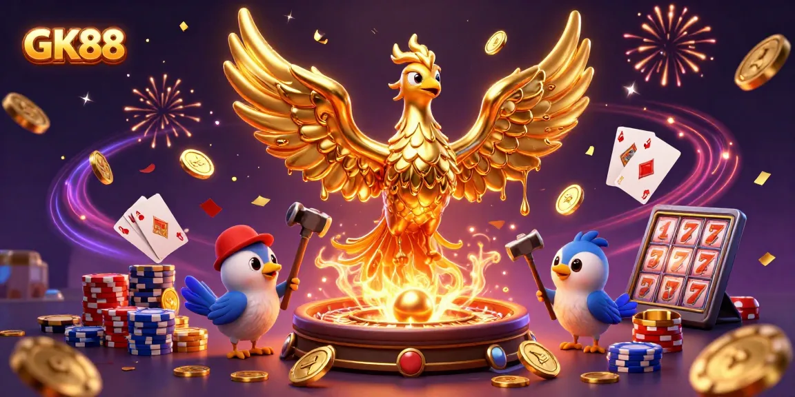 Experience thrilling gameplay with GK88’s vibrant casino scene and golden phoenix.