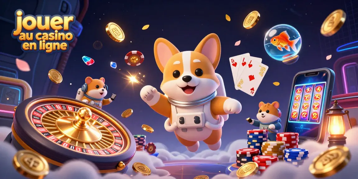 Jouer au casino en ligne avec une illustration 3D immersive d'avatars dans un casino spatial avec des éléments de jeu.