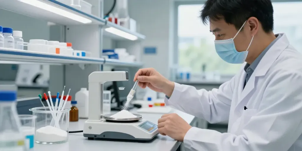Scientist measuring Swiss Chems research chemicals in a modern lab