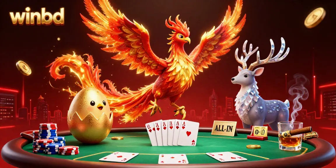 Experience the thrill of winbd with a vibrant scene of a fire phoenix and poker elements.