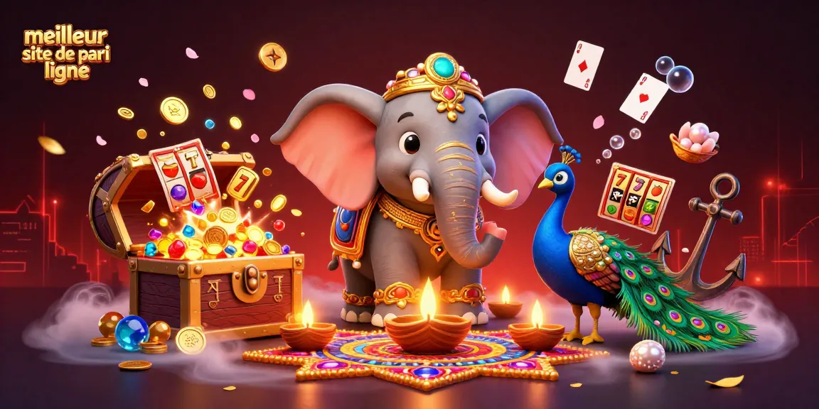 Découvrez le meilleur site de pari en ligne avec des éléphants colorés et des jeux de casino autour.